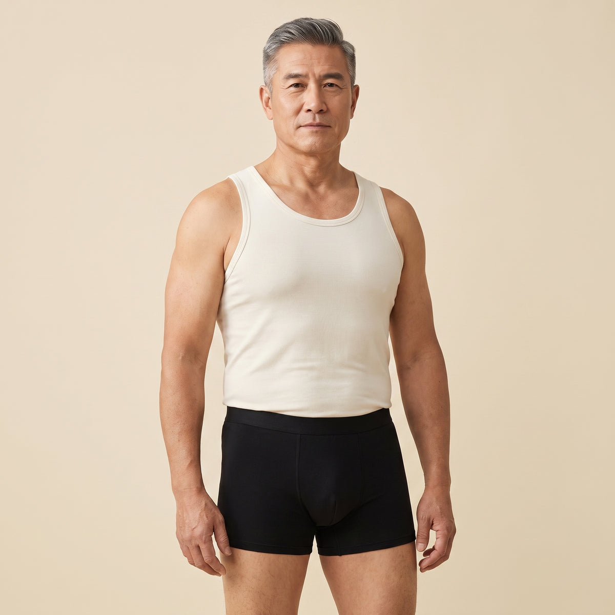LYNE Copper Modal Boxer Brief in Black, front view on model