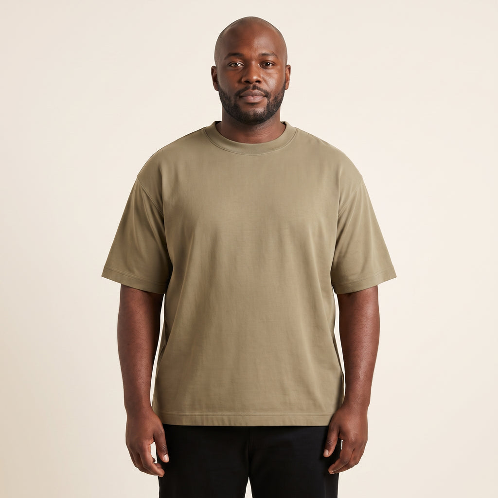 LYNE Tencel Lyocell Tee in Khaki, front view on model
