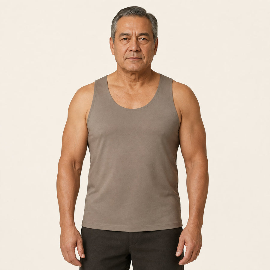 LYNE Seamless Modal Undershirt in Gray, front view on model