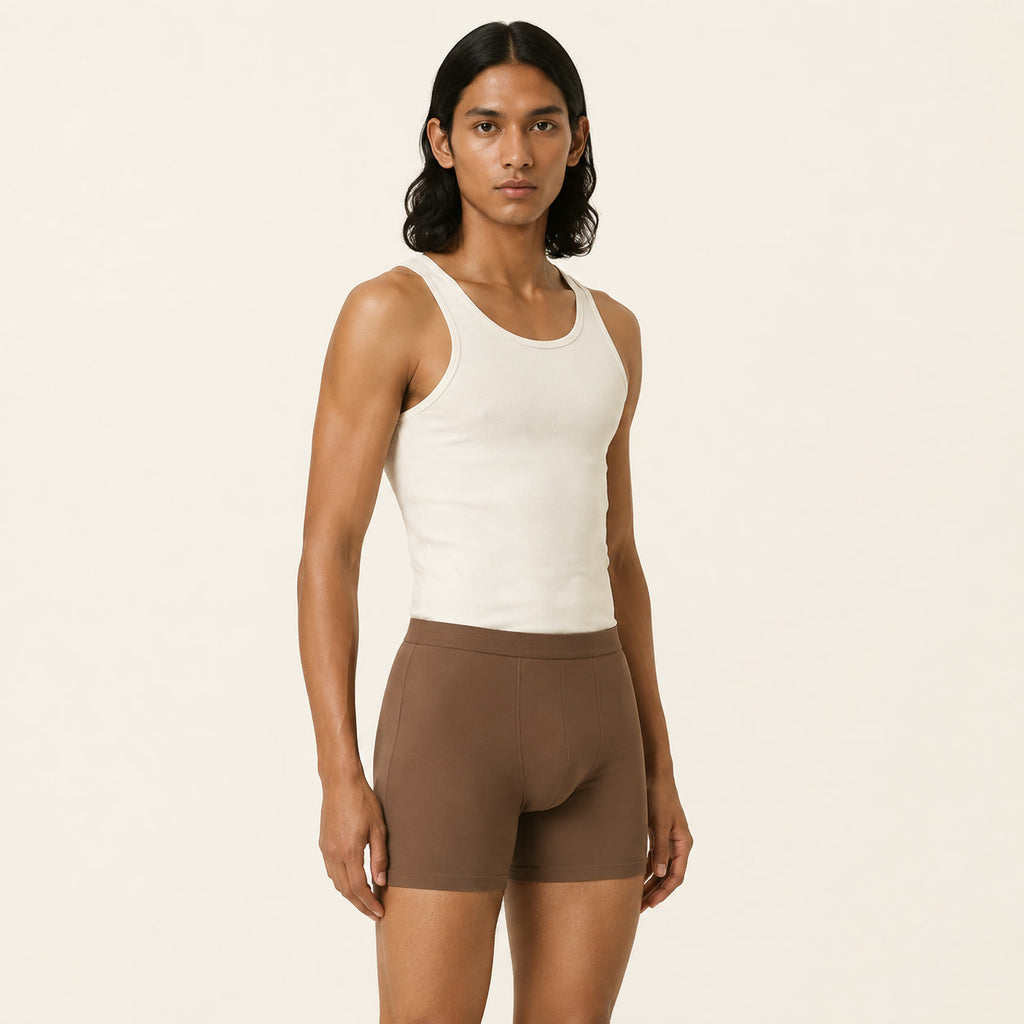 LYNE Silk-Lined Modal Boxer Brief in Brown, three-quarter view