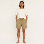 LYNE Cotton-Linen Lounge Short in Khaki, front view on model