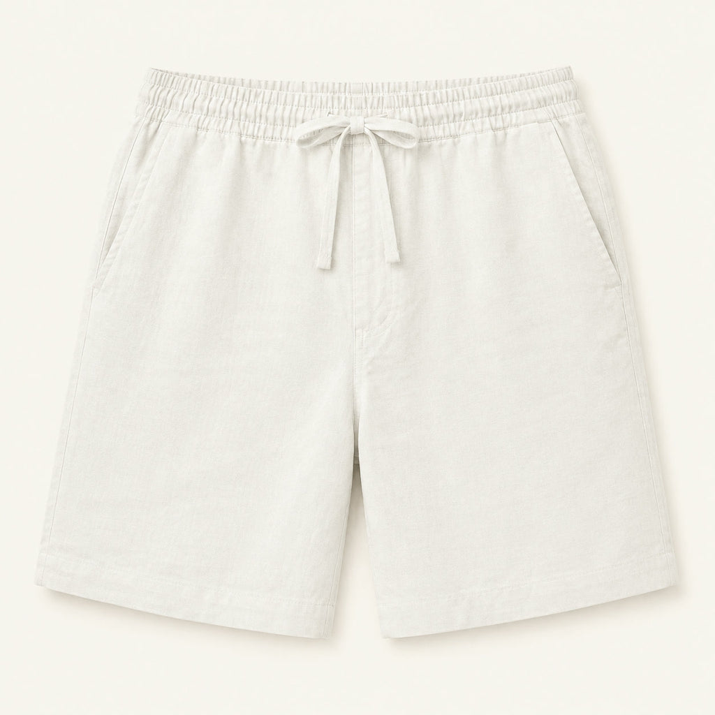 LYNE Cotton-Linen Lounge Short in White, flat lay