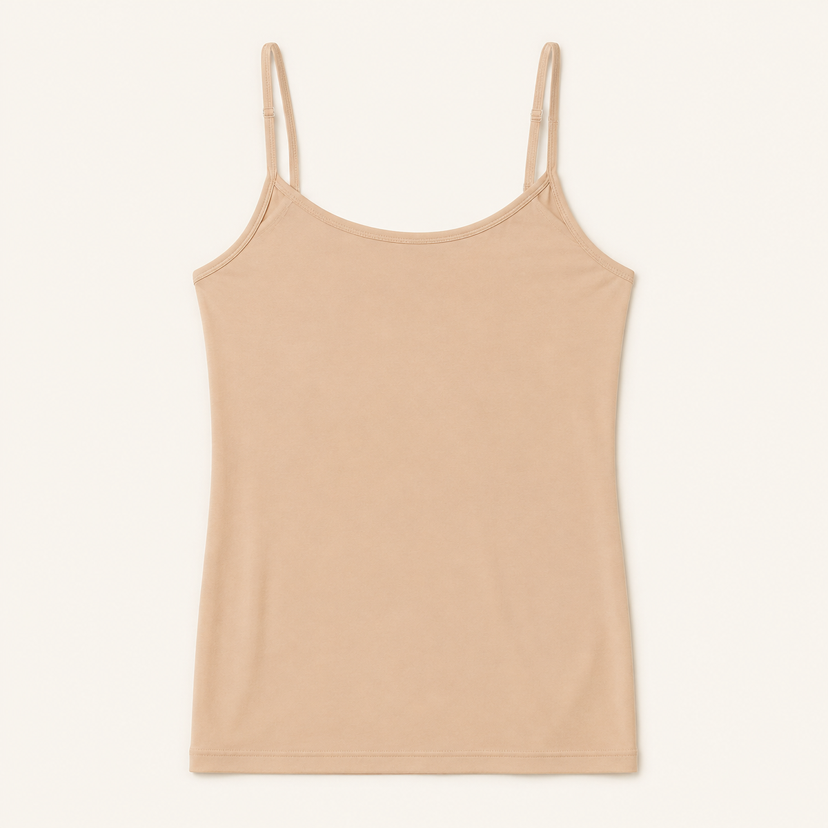 Nude bra-free camisole with narrow adjustable straps and a smooth outer finish