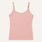 Pink bra-free camisole with narrow adjustable straps and a smooth outer finish