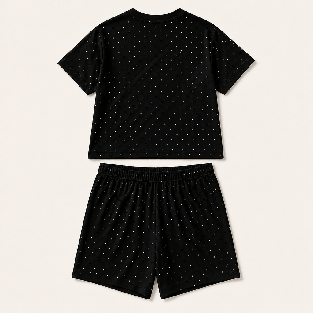 Black polka dot pyjama set, back view