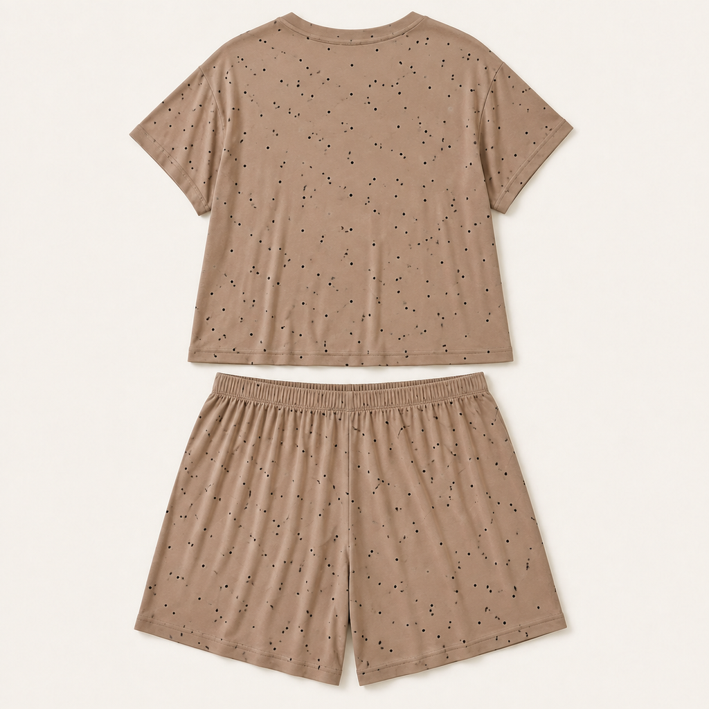 Brown polka dot pyjama set, back view