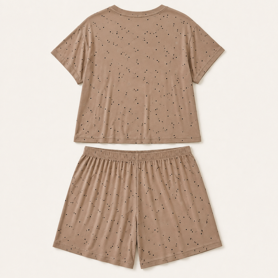 Brown polka dot pyjama set, back view