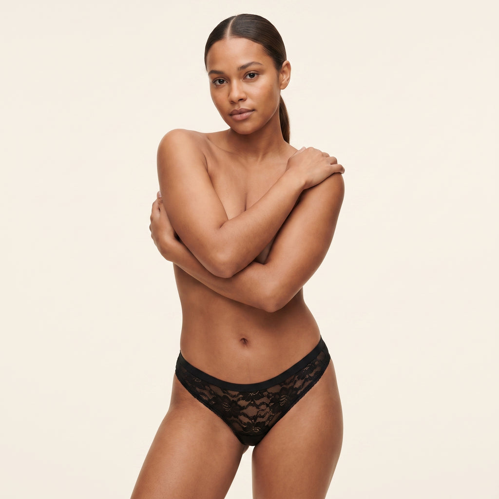 Sheer Lace Thong in black
