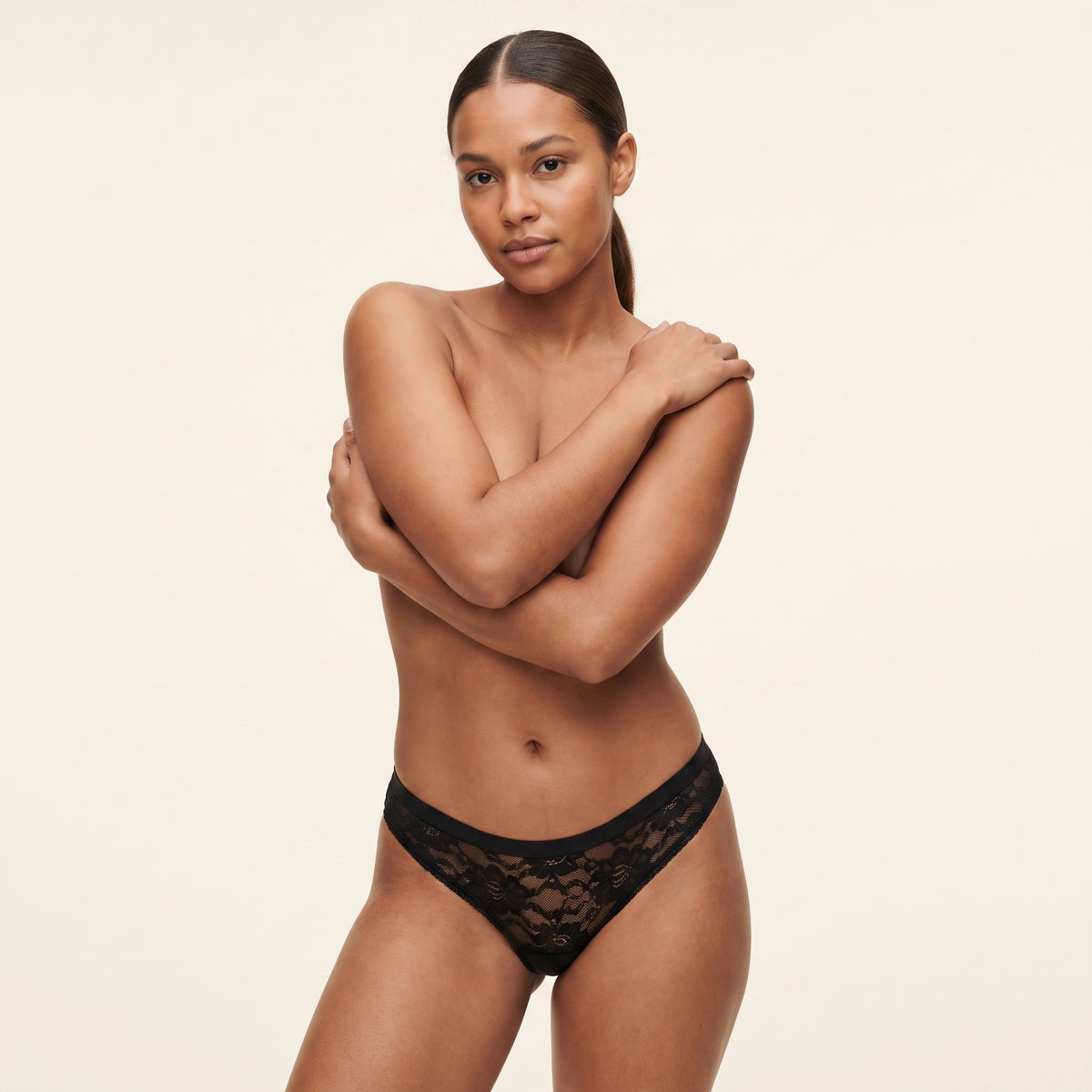Sheer Lace Thong in black