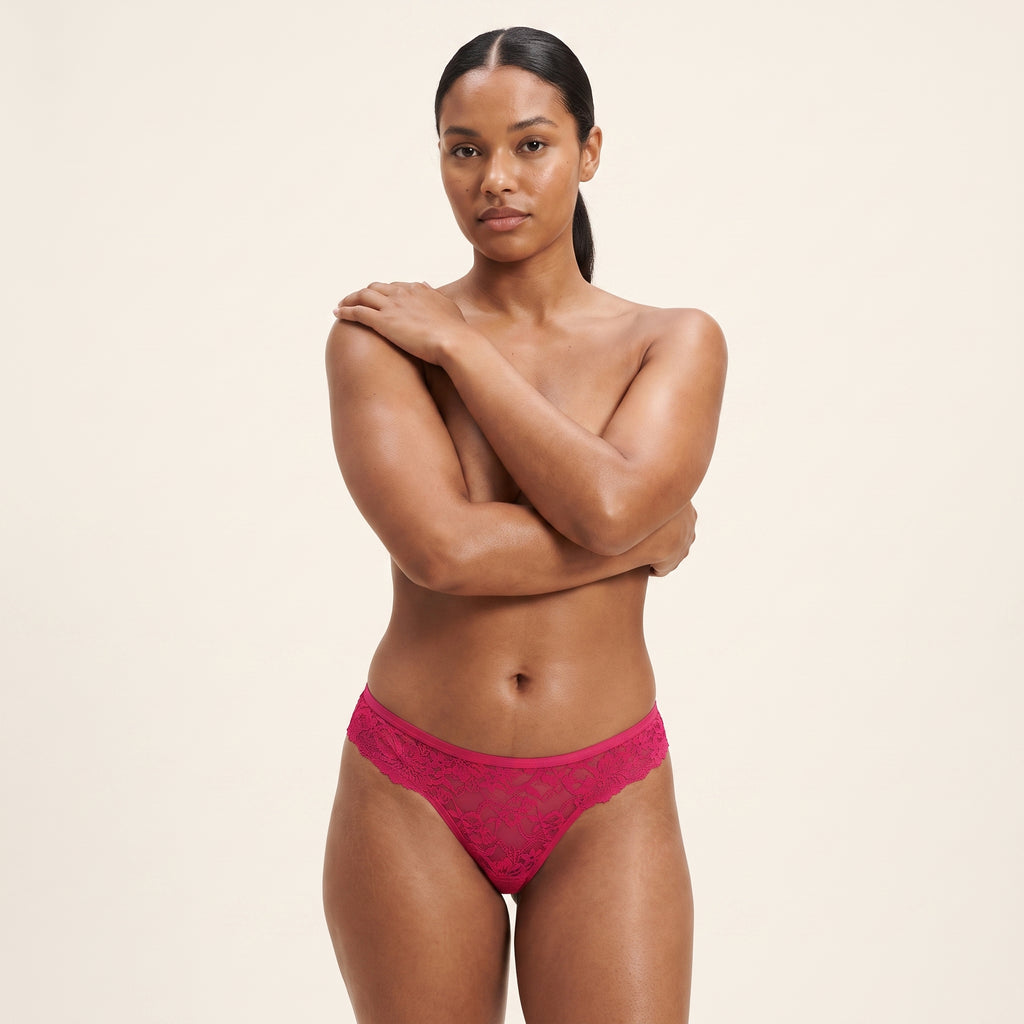 Sheer Lace Thong in magenta