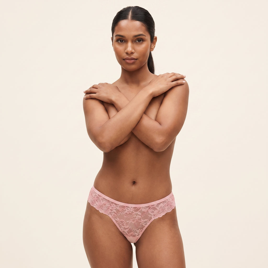 Sheer Lace Thong in pink
