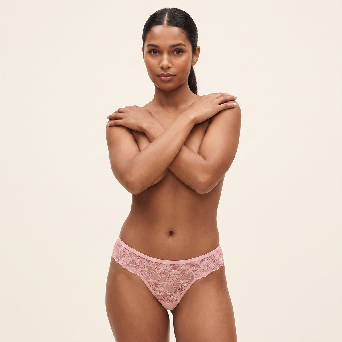 Sheer Lace Thong in pink