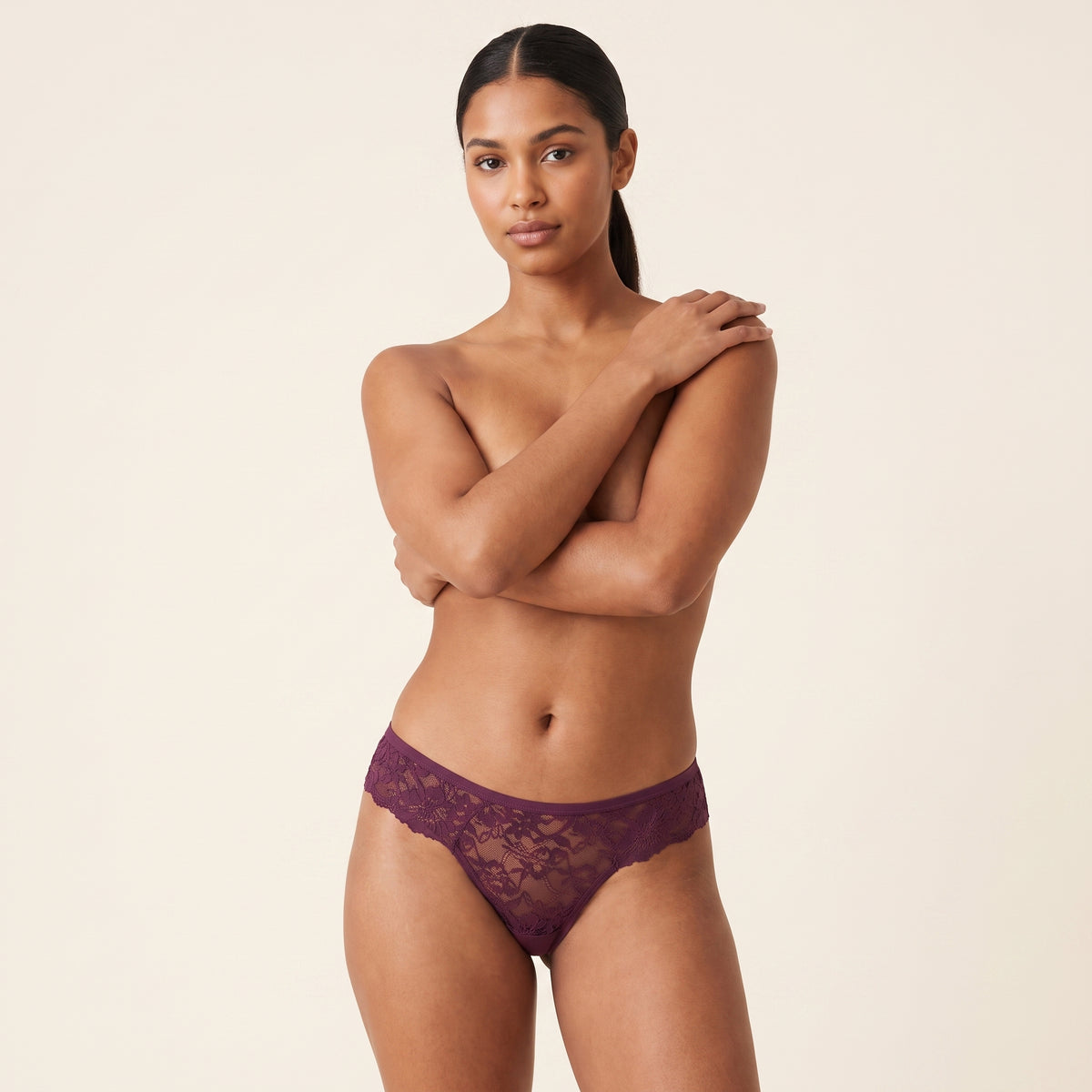Sheer Lace Thong in purple