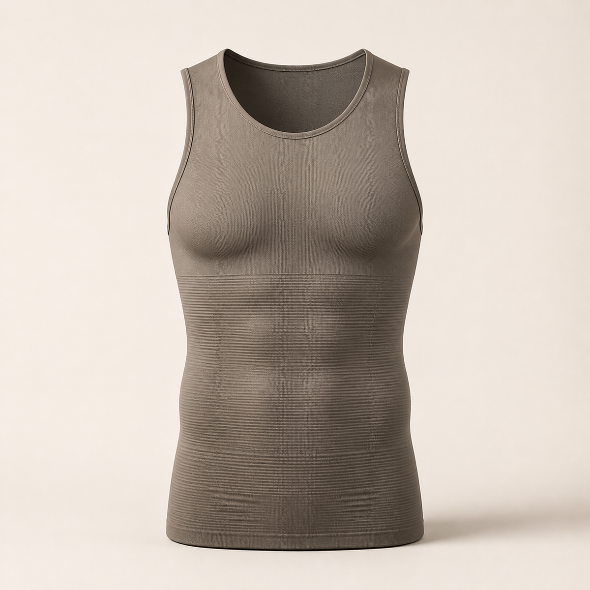 LYNE Men Support Tank in stone grey, round neckline with a ribbed compression band across the abdomen