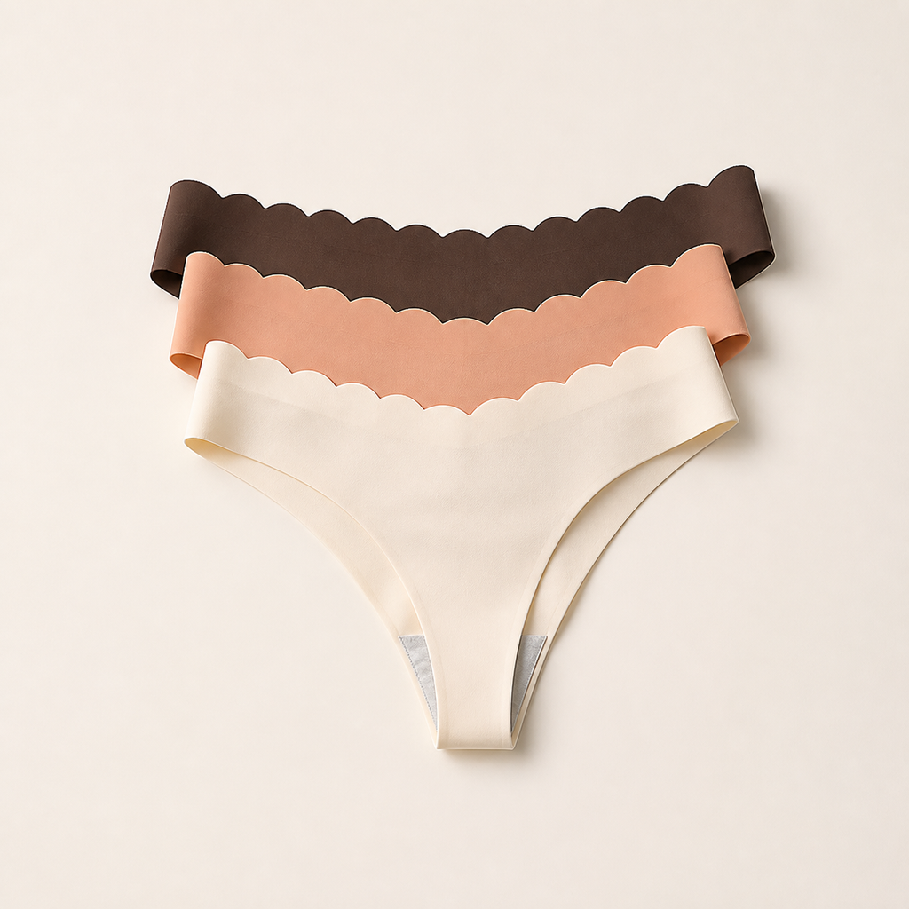 LYNE Everyday Seamless Thong in three tones, scalloped waistband no-line thong