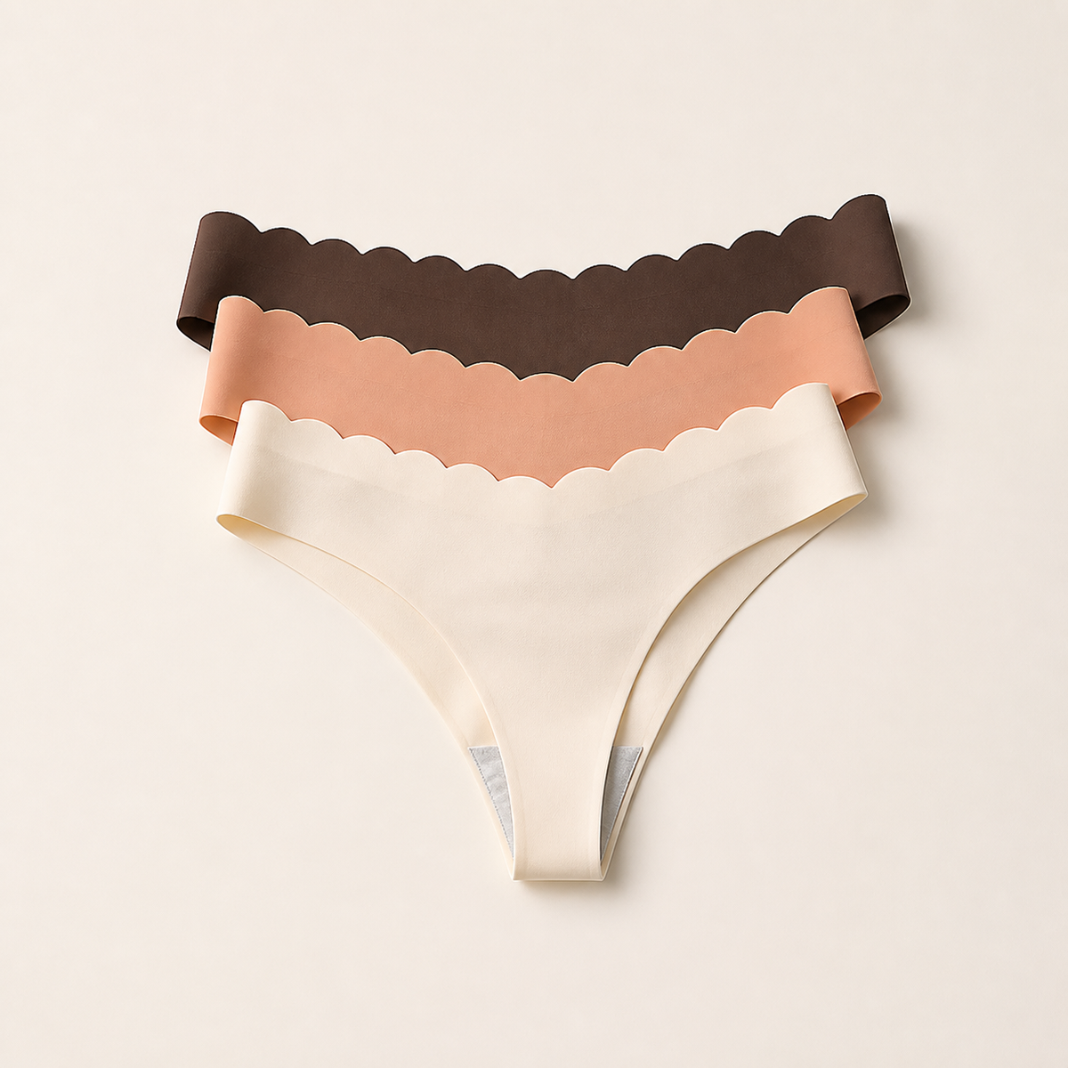 LYNE Everyday Seamless Thong in three tones, scalloped waistband no-line thong