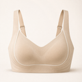 LYNE Everyday Wireless Bra in champagne, wire-free bralette with contrast piping and embossed wing pattern