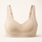 LYNE Everyday Wireless Bra in champagne, wire-free bralette with contrast piping and embossed wing pattern