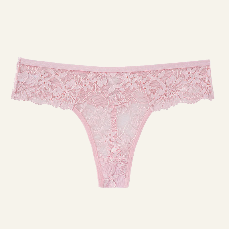 LYNE Sheer Lace Thong in pink, all-over floral lace