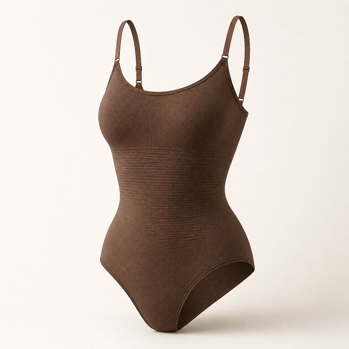 LYNE Core Seamless Bodysuit in coffee, brief-cut shaping bodysuit with horizontal ribbed knit