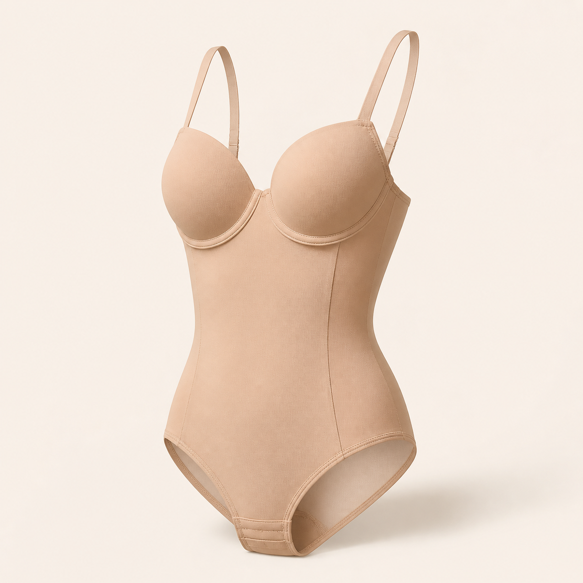 LYNE Core Mesh Bodysuit in nude, built-in moulded cup with a smooth opaque front