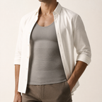 LYNE Men Support Tank worn under an open shirt, sitting flat with the neckline out of sight