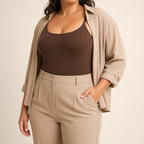 LYNE Core Seamless Bodysuit worn as a base layer under an open shirt, sitting flat with no line showing through