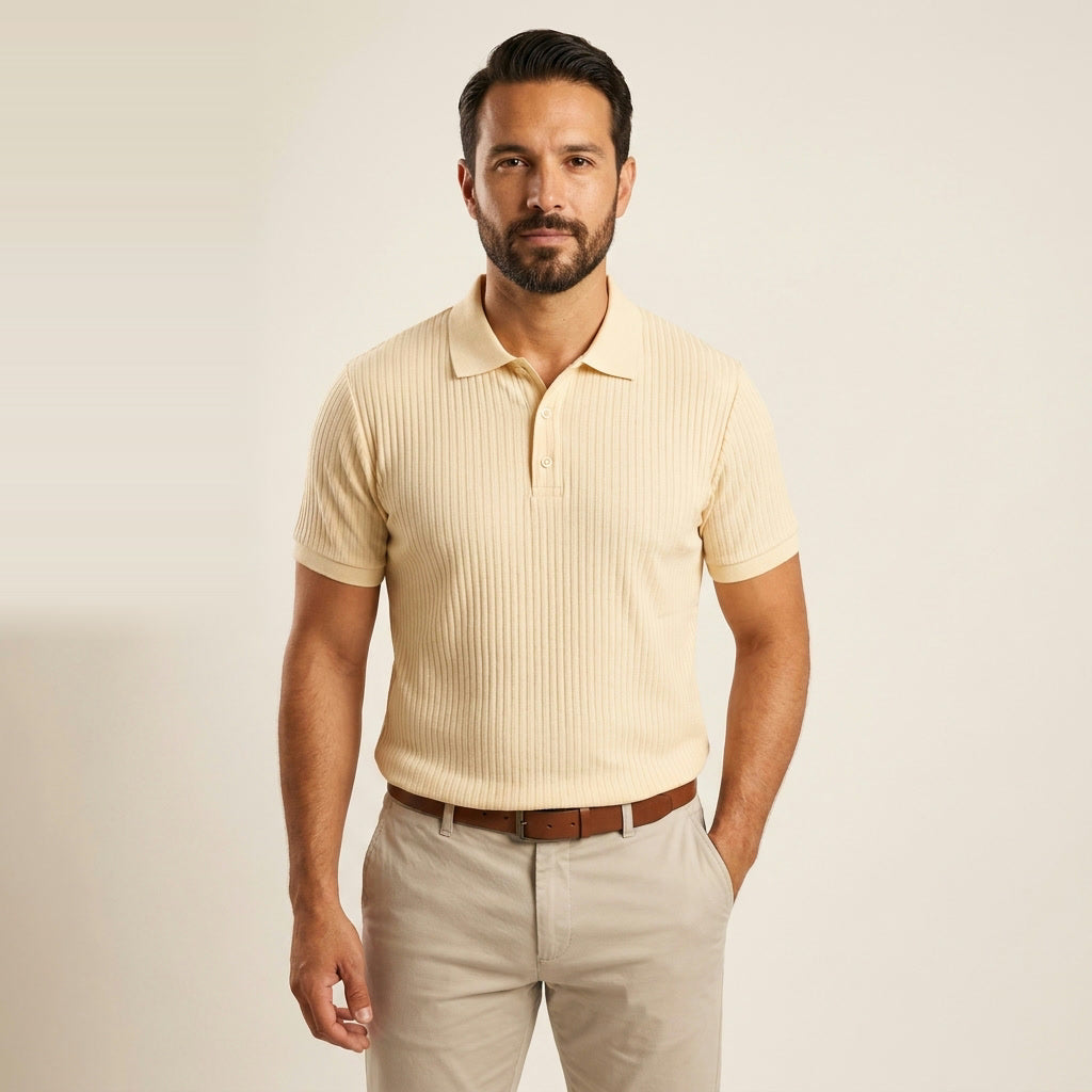 Men's Ribbed Polo in apricot