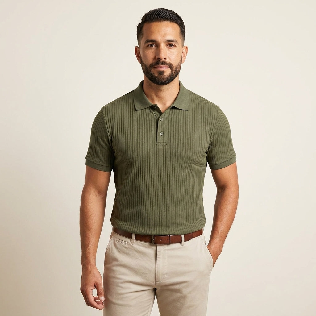 Men's Ribbed Polo in army green