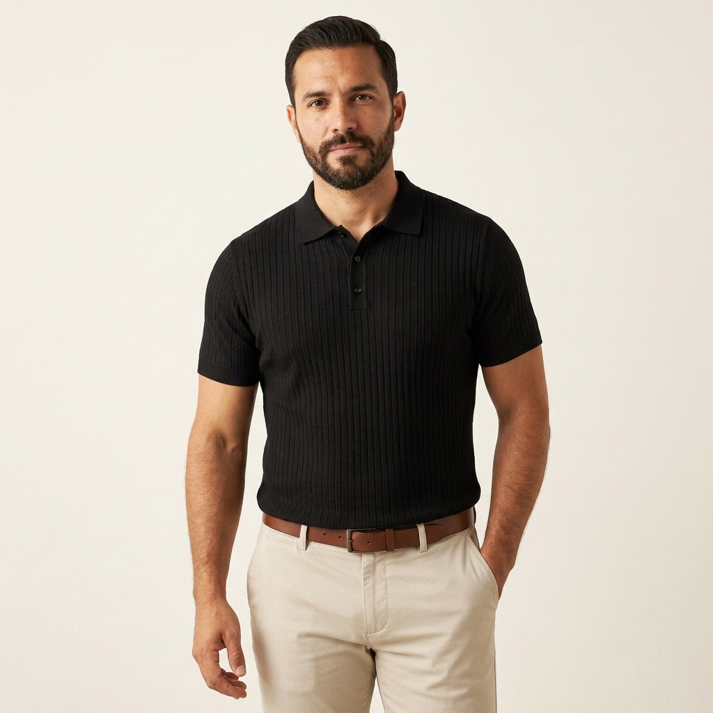 Men's Ribbed Polo in black