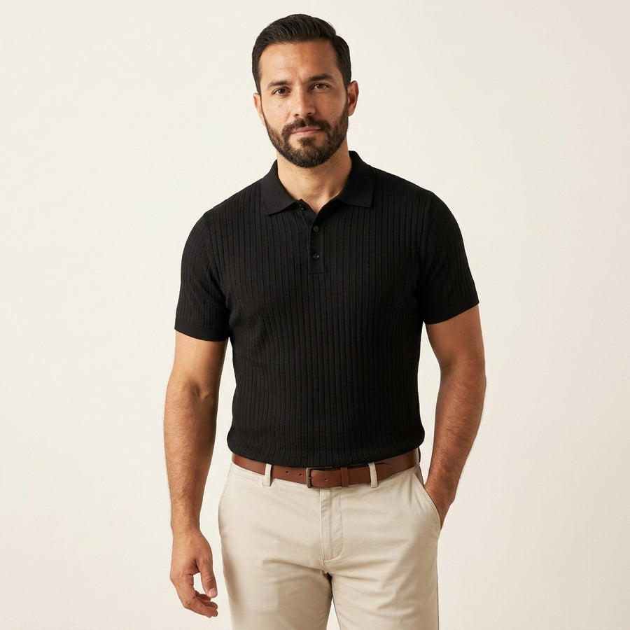 Men's Ribbed Polo in black