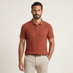 Men's Ribbed Polo in brick red