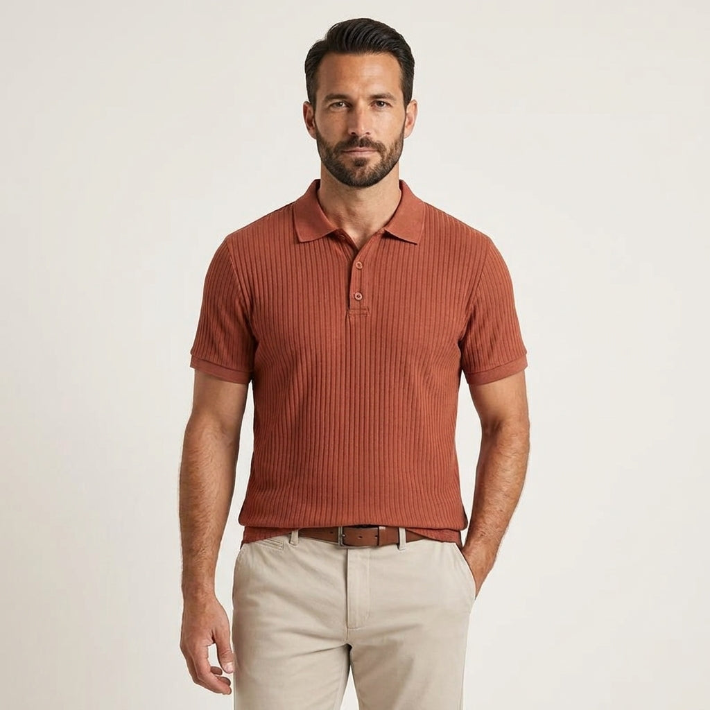 Men's Ribbed Polo in brick red