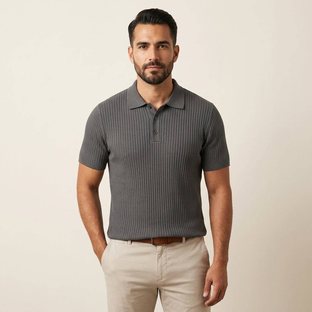Men's Ribbed Polo in gray