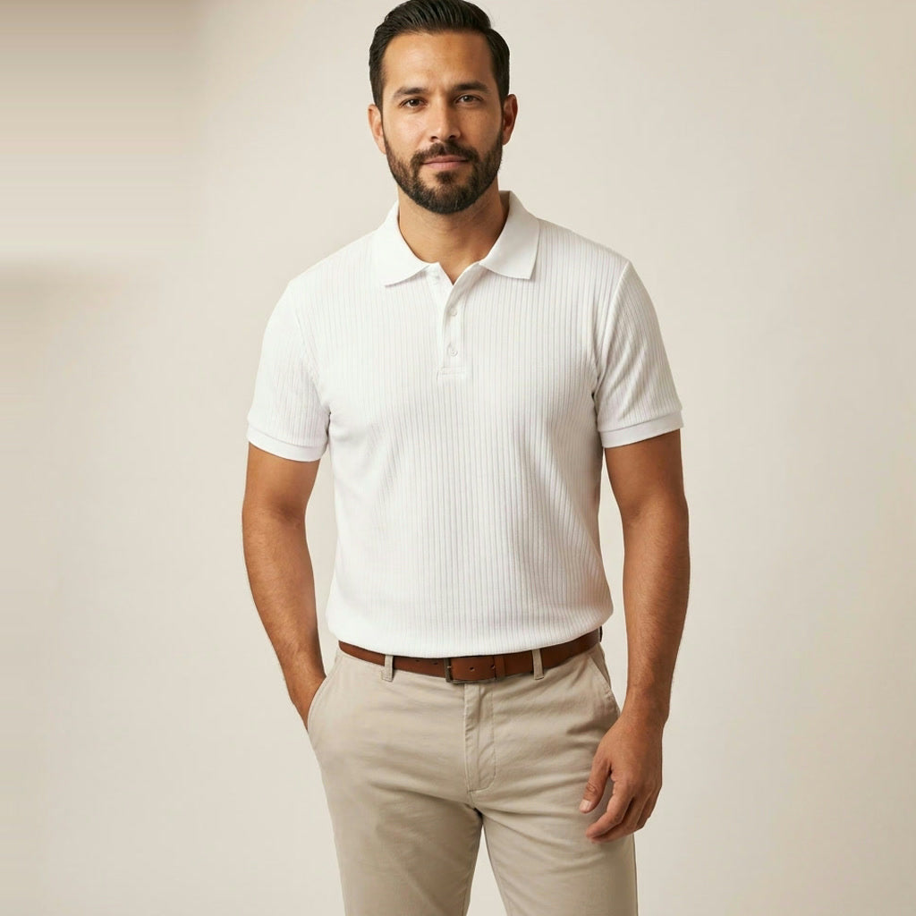 Men's Ribbed Polo in white
