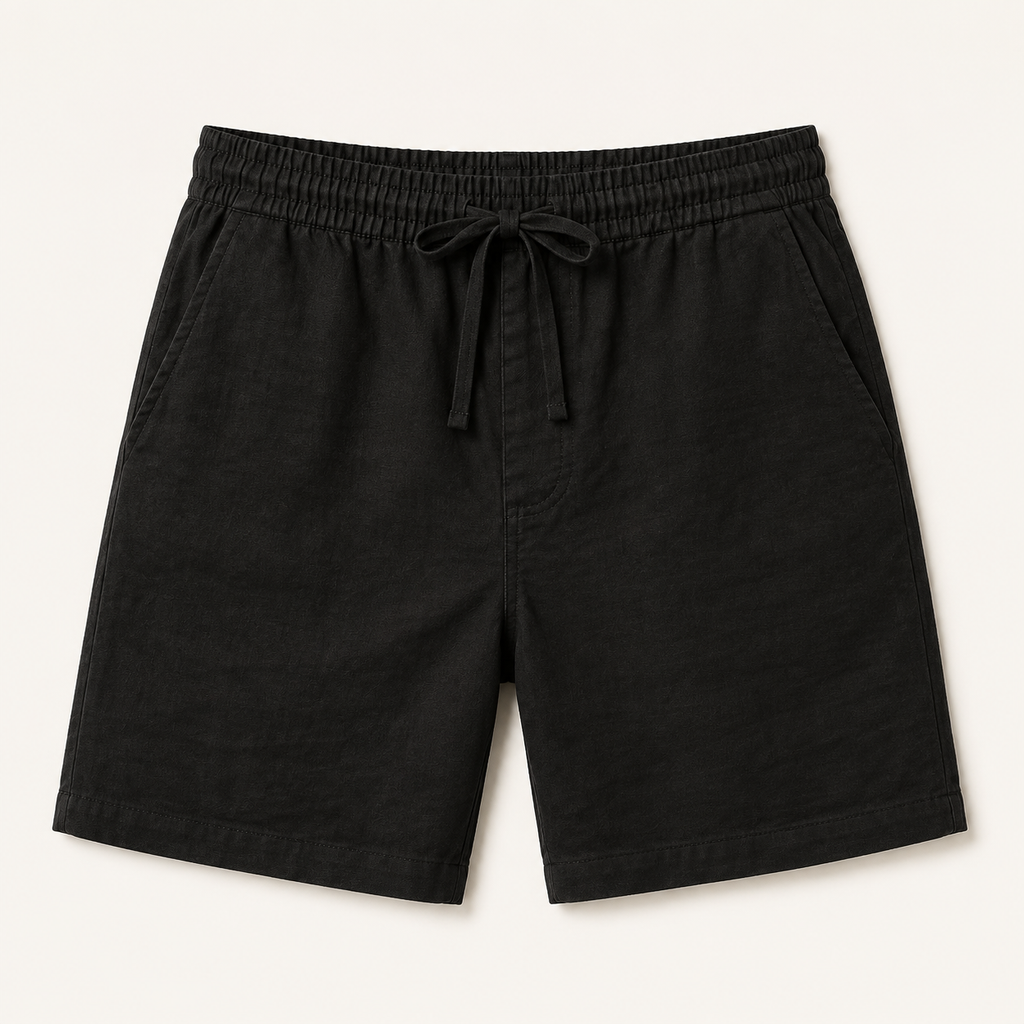 Cotton-Linen Lounge Short in black