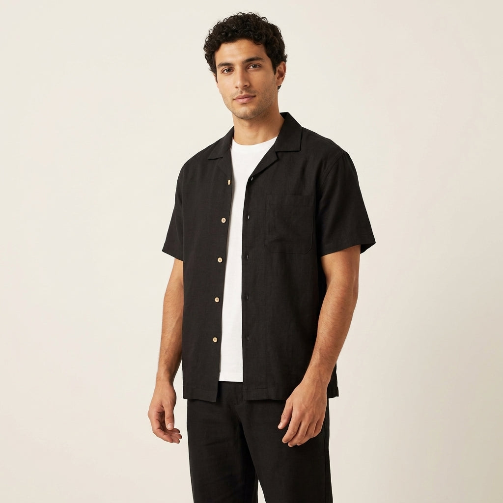 Men's Camp-Collar Shirt in black