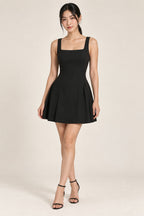 Square-Neck Mini Dress in black, front