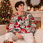 Man wearing the Cat Party ugly Christmas sweatshirt