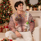 Man wearing the Hairy Chest ugly Christmas sweatshirt