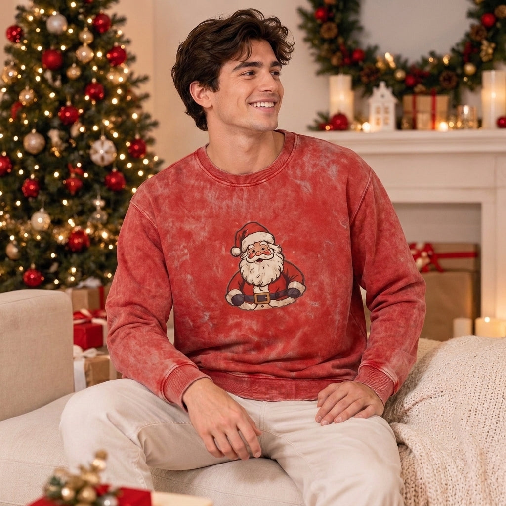 Man wearing the Vintage Santa ugly Christmas sweatshirt