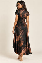 Printed Wrap Midi Dress in brown, back